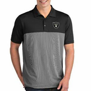 ANTIGUA RAIDERS Embroidered Logo Black & White Striped NFL Polo Shirt Large NWT
